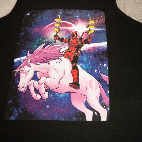 Marvel Deadpool Riding A unicorn In Space Poster Mens 2XL Black Tank Top Casual - Picture 3 of 10